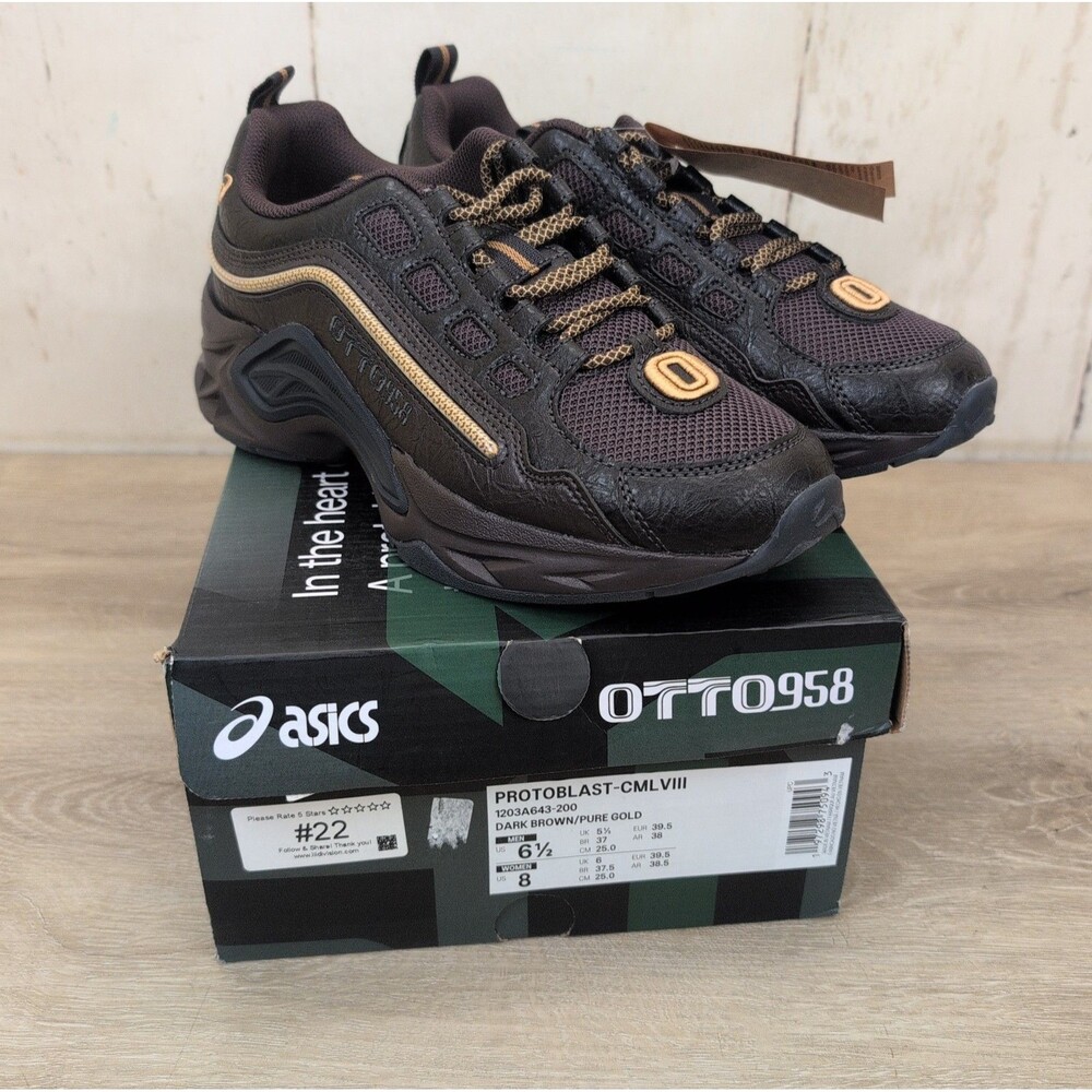 ASICS OTTO958 Protoblast-CMLVIII Low Top Leather Sneakers Dark Brown/Gold New